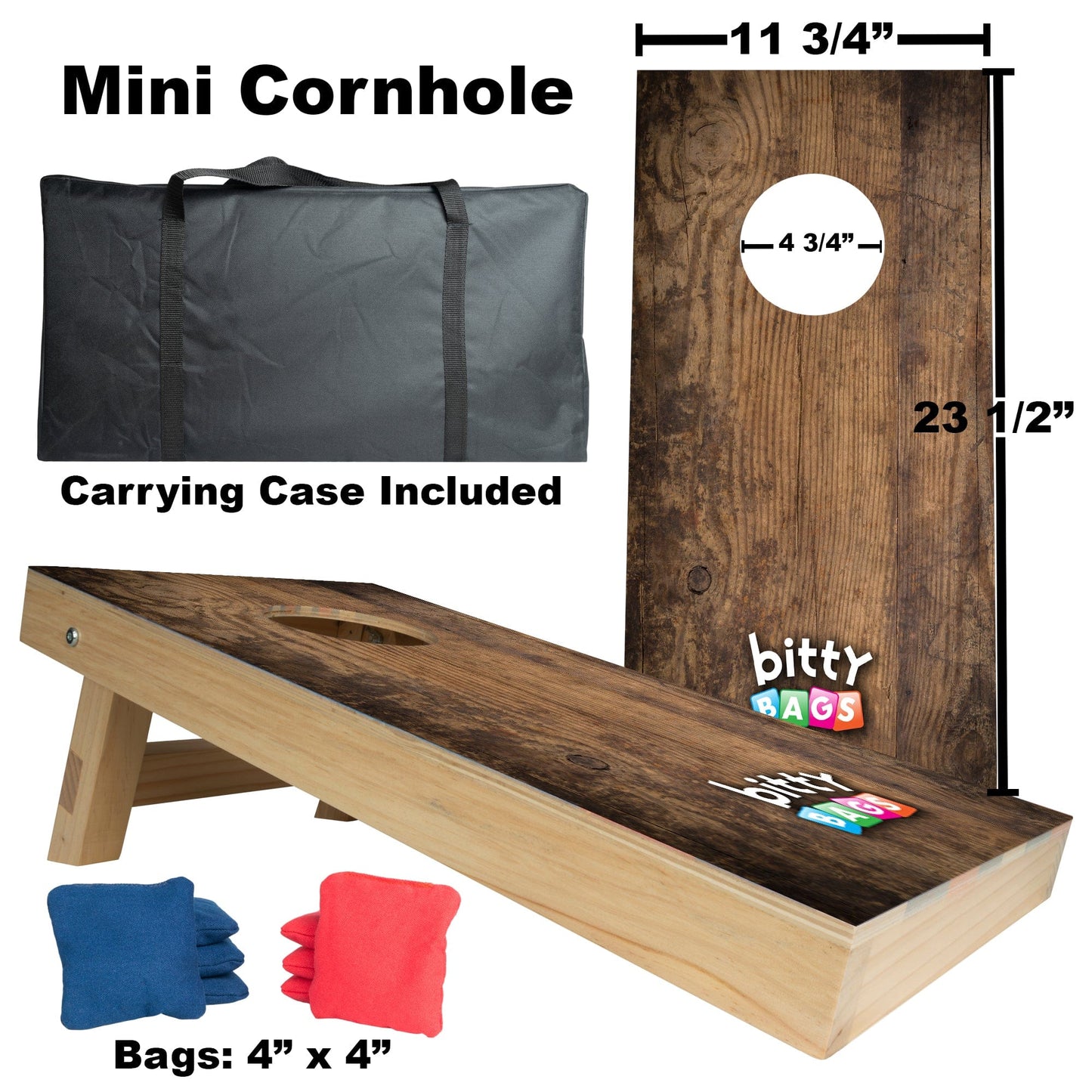 Bitty Bags Mini-Cornhole Set: Distressed Wood Design